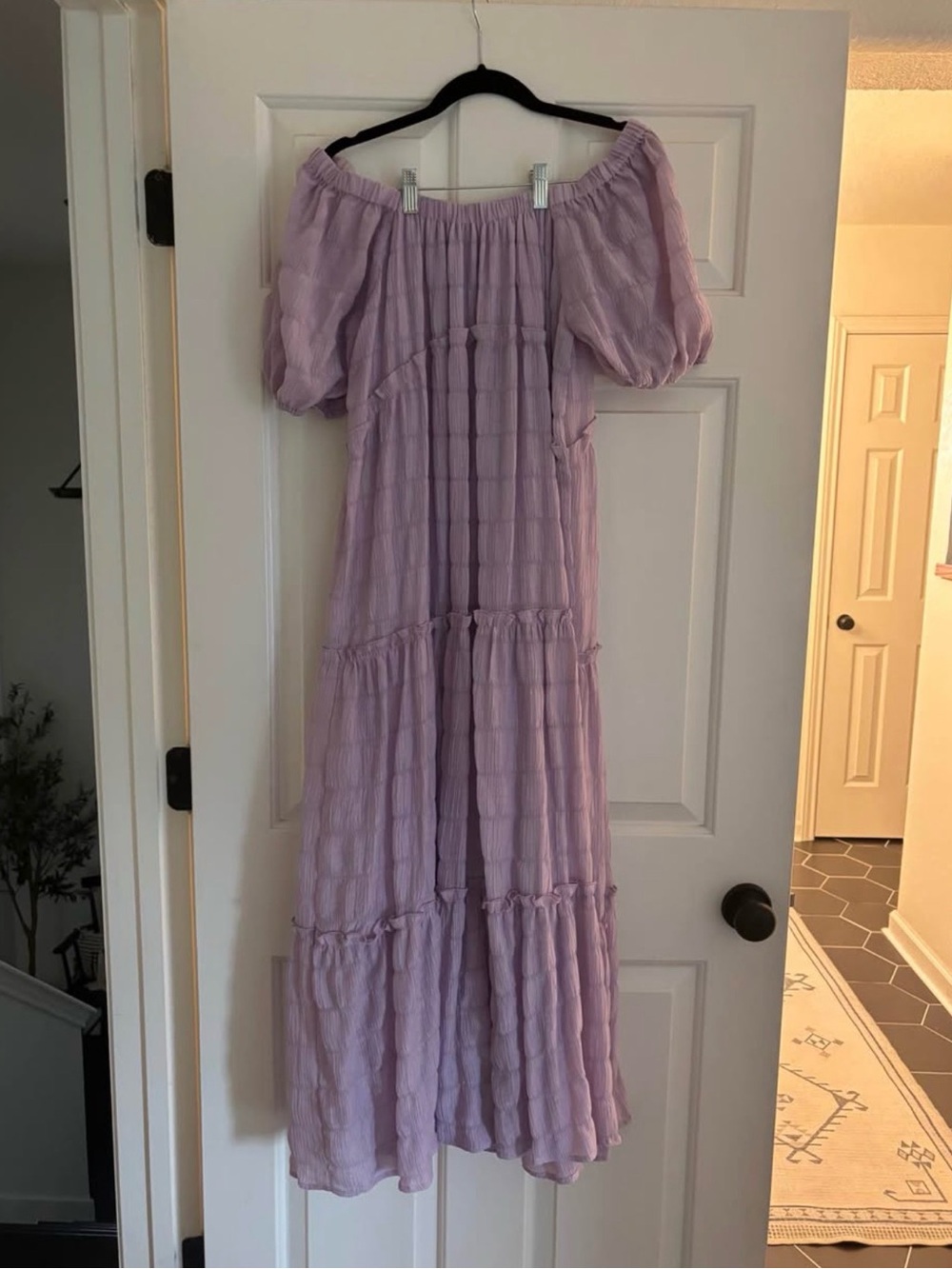 Lilac Off-Shoulder Tiered Maxi Dress